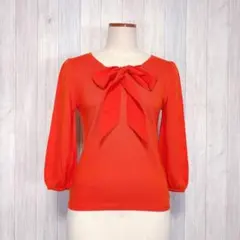 【KUMIKYOKU】7分袖ニットトップス リボンタイ 綿混 きれいめデザイン