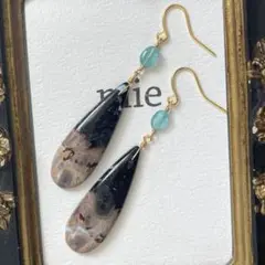 14kgf YG パームルートアゲート パームフォッシル アパタイト ピアス