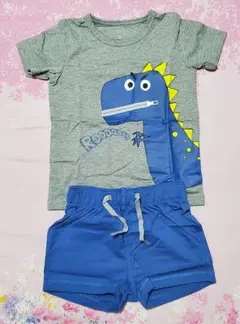 【新品】セットアップ　恐竜イラスト　グレ　サイズ 86cm