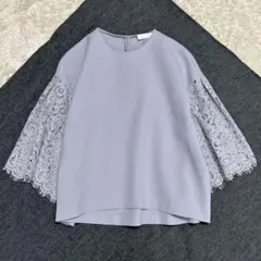 Ballsey✨ドライダブルクロス レースコンビブラウス36 ライトブルーのサムネイル