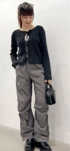 【新品未着用】GU リボン付きカーディガン M ダークグレー