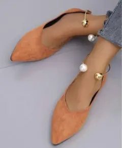 SHEIN アンクル パール ストラップ フラットシューズ