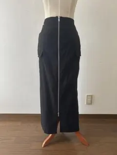 フロントジッパー タイトロングスカート 黒