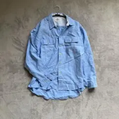 ライトブルー 長袖シャツ ストライプ メンズL ナチュラル カジュアル 淡青