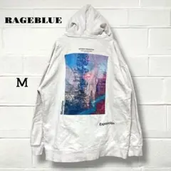 レイジブルー/パーカー/アイボリー/バックプリント/オーバーサイズ/M/綿100