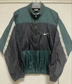 NIKE ナイロンジャケット 銀タグ 90s 背面スウッシュ 緑 黒 XL