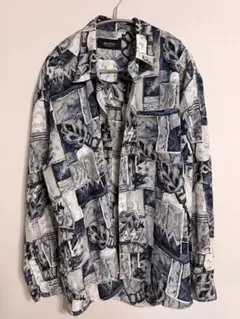 古着 90s 総柄シャツ ヴィンテージ アート 長袖 3L ビッグ