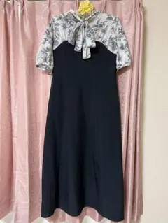 リボン付きボウタイカットソーワンピース