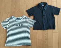 コムサイズム　ボーダー柄半袖Tシャツと襟付きシャツセット