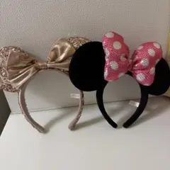 新品同様☆ディズニー　ミニー　リボンカチューシャ　2点セット