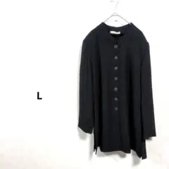 ノーカラージャケット　長袖　ロング丈　 黒　透け感　冠婚葬祭　Lサイズ N345