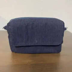 ハンドメイド　ポーチ　ショルダーバッグ　ポシェット　ネイビーストライプ柄