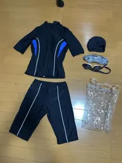 水着 黒と青 半袖と膝下パンツM５セット