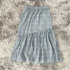 『grove』グローブ　ロングティアードスカート　フレア　裏地付　花柄　ワールド