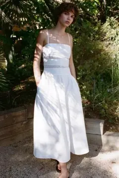 あ*マ様 ZARA エンブロイダリー ポプリンワンピース S ホワイト