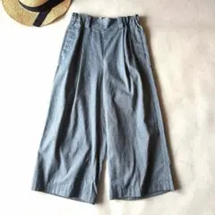 パラスパレス リネン コットン シャンブレー タック パンツ ネイビー