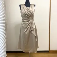 日本製 ベージュ ラップスタイル パーティードレス 9号