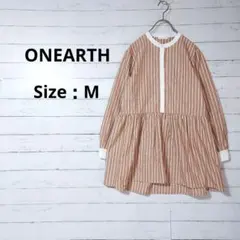 【美品】ワンアース　ストライプ柄　ティアード ブラウス　チュニック　ブラウン　Mのサムネイル