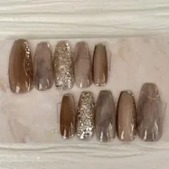 【セミオーダー】ブラウングレーニュアンス×マグネットネイルチップ✧*。