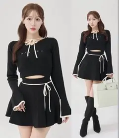 Darich ウエストオープンリボンデザインニットミニワンピース