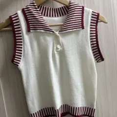 ストライプノースリーブニットベスト