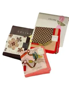 【新品】CELINE セリーヌ 大判ハンカチ 3枚セット ブランドロゴ 花柄
