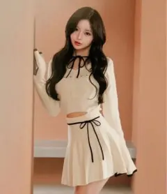 darich ウエストオープンリボンデザインニットミニワンピース FL