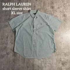 ラルフローレン 半袖 ボタンダウンシャツ XL ギンガムチェック 緑 ポニー刺繍のサムネイル