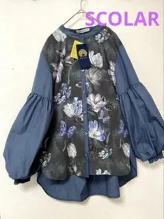 新品　iS ScoLar：イズスカラー　花蝶2柄展開 ボリューム袖シャツブラウス