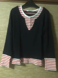 【美品】marie claire forum 黒 ボーダー長袖デザイントップスのサムネイル