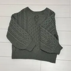 グリーン ケーブルニット 長袖セーター