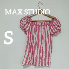 MAX STUDIO 半袖オフショルダーシャツ 【S】ストライプ パフスリーブ