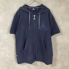 Wilson ベア 刺繍 半袖 ジップアップ パーカー ネイビー　Lサイズのサムネイル