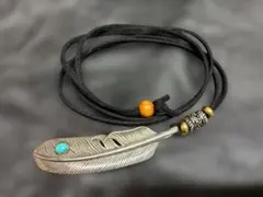 フェザーネックレス ペンダントメンズシルバー925ターコイズ 特大フェザー