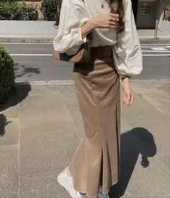 LAUIR スリットマーメイドロングスカート　モカ　M