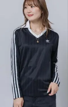 超美品アディカラー フットボール ジャカード Vネック 長袖ポロシャツ