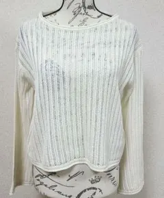GU　オフホワイト リブ編み　透け編み 長袖ニット　プルオーバー　Mサイズ