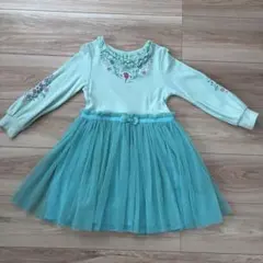 【110cm】ディズニー　アナ雪　エルサ　ミントグリーン　長袖ワンピース