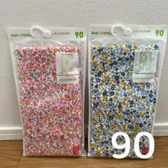 90 ユニクロ レギンス10分丈2点セット レギュラーフィット 花柄