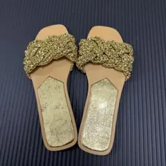 ZARA 編み込み ゴールド フラットサンダル 37