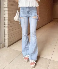 INGNI サイドリボンカットアウトフレアデニムパンツ Sサイズ