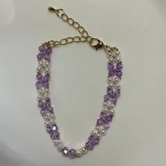 ハンドメイド ビーズブレスレット パープル系