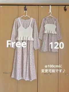 プティマインリアン　親子リンクコーデ　お揃い　セット　花柄ワンピース　ビスチェ