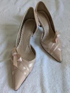 MORGAN ポインテッドトゥパンプス リボン付き　パーティー　結婚式 23.5
