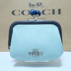 美品 COACH コーチ キスロック がま口 コインケース ブルーC8334