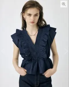 moussy SHIRRING RUFFLE PEPLUM トップス BLU - メルカリ