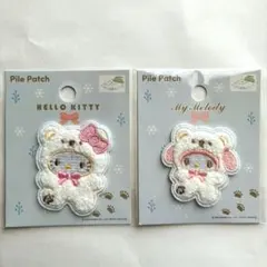 セリア　パイルワッペン　サンリオ　キティ　マイメロ　アップリケ　ふわふわスノー