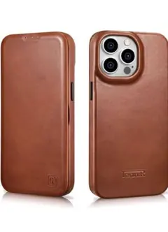 ICARER ブラウンレザー手帳型ケース iPhone14 6.1インチ