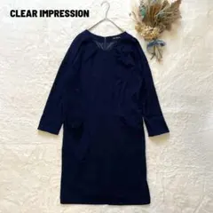 CLEAR IMPRESSION ポンチ長袖ワンピース ポケット付き シンプル