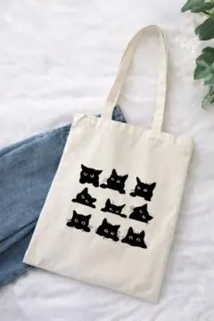 猫 トートバッグ キャンバスバッグ ねこ柄 ナチュラル エコバッグ 新品